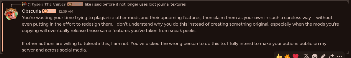 Obscuria accusing me of plagiarism and threatening to go public